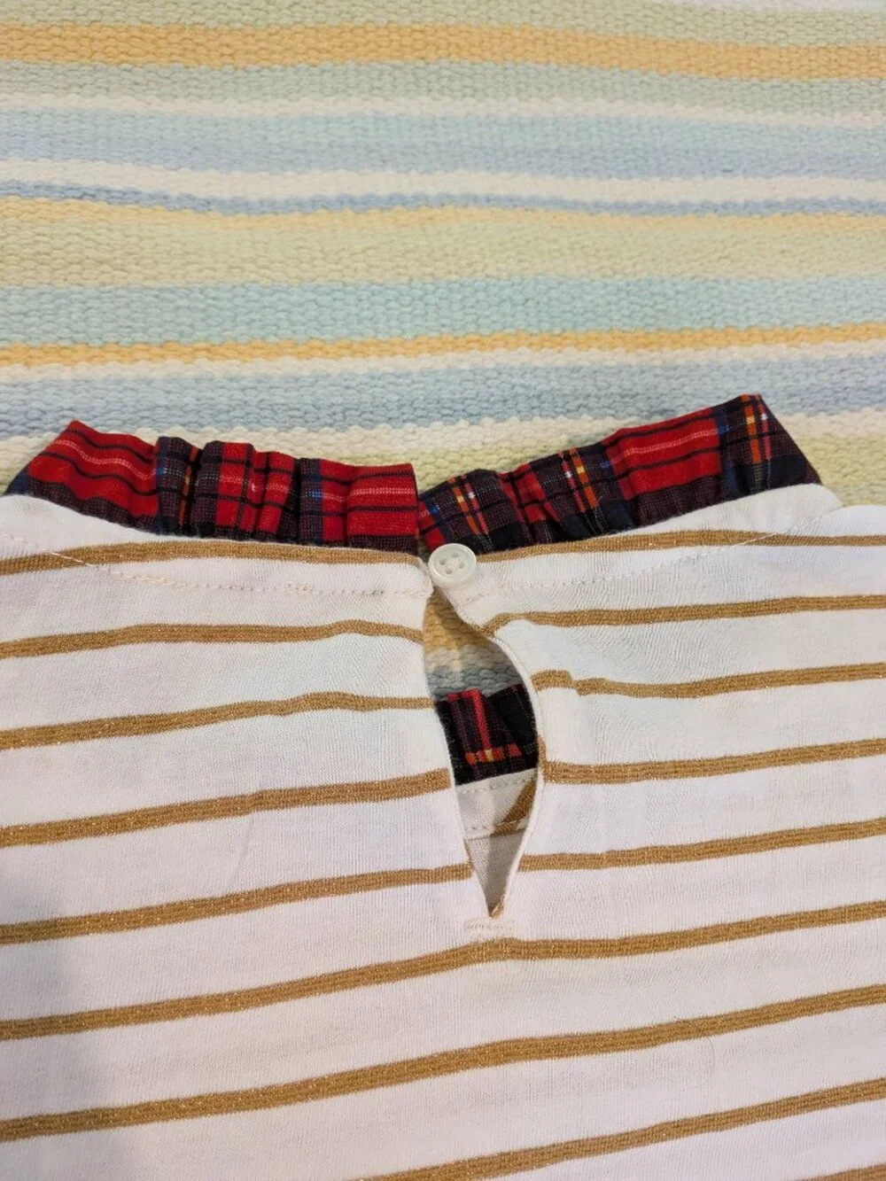 ✨ NEW NWT Crewcuts Gold Striped Tartan Collar Holiday Top Size Medium 8-9